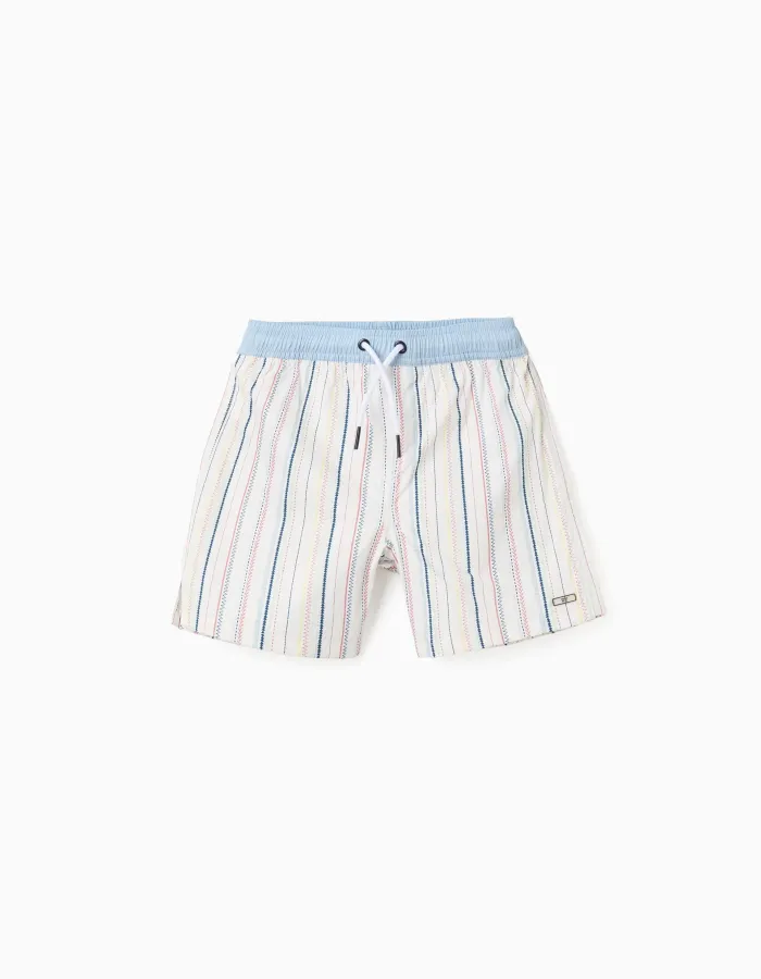 Swim shorts with ethnic stripes and drawstring B&S for boys, multicolour