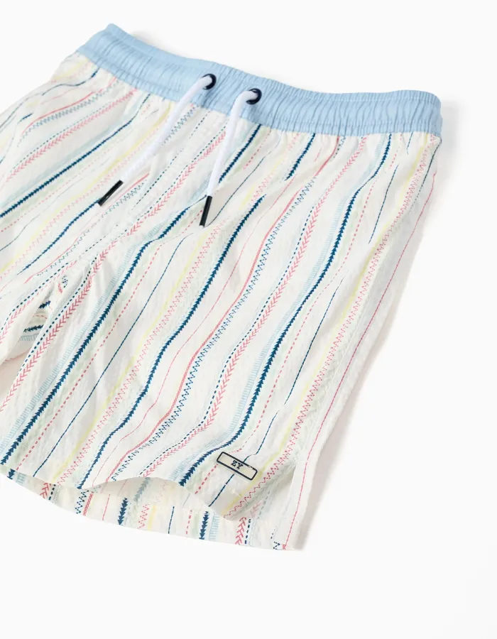 Swim shorts with ethnic stripes and drawstring B&S for boys, multicolour