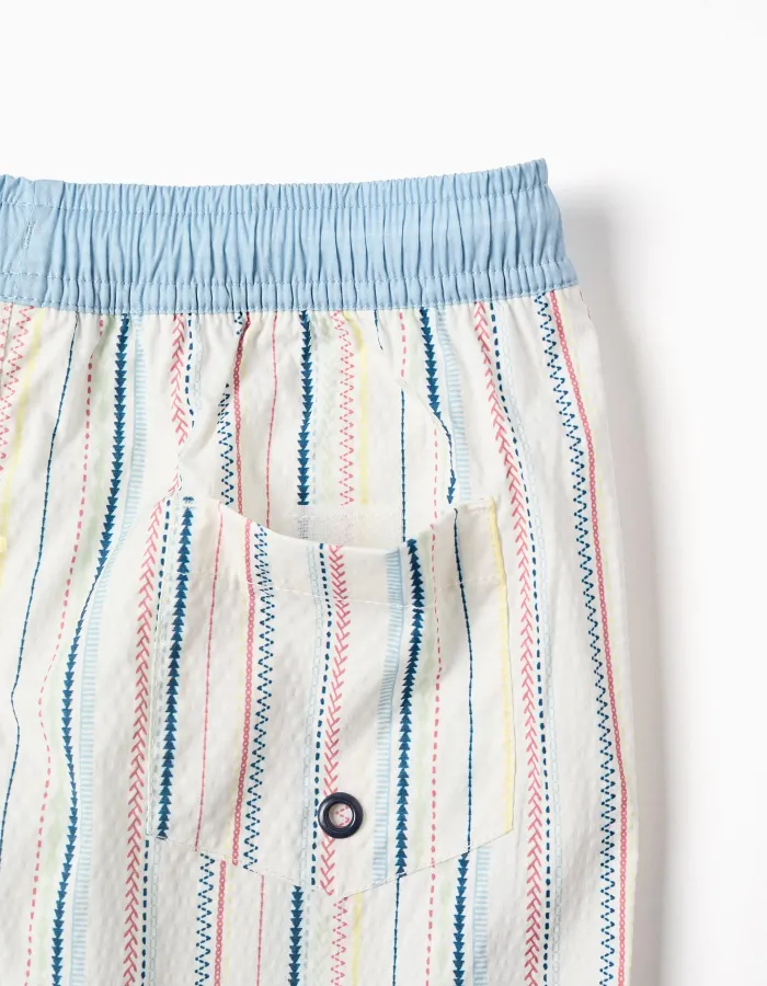 Swim shorts with ethnic stripes and drawstring B&S for boys, multicolour