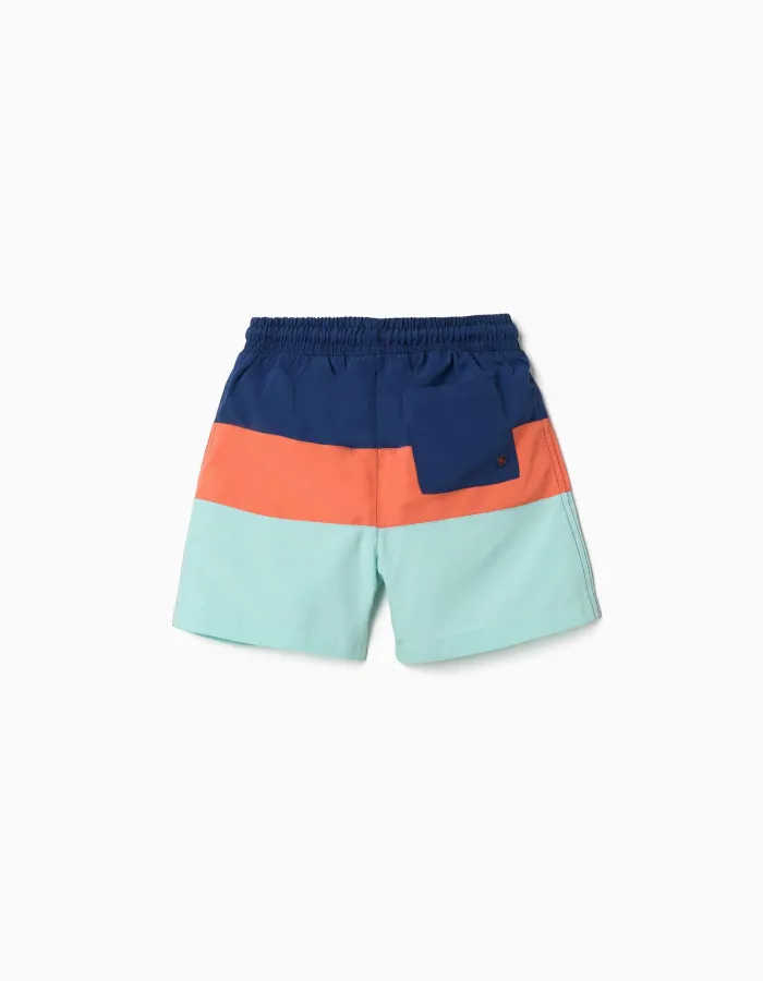 Swim shorts with colour block and drawstring for boys, multicolour