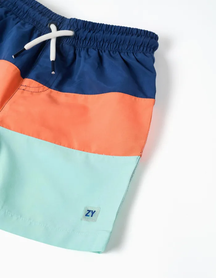 Swim shorts with colour block and drawstring for boys, multicolour