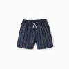 Striped swim shorts with drawstring for boys, multicolour