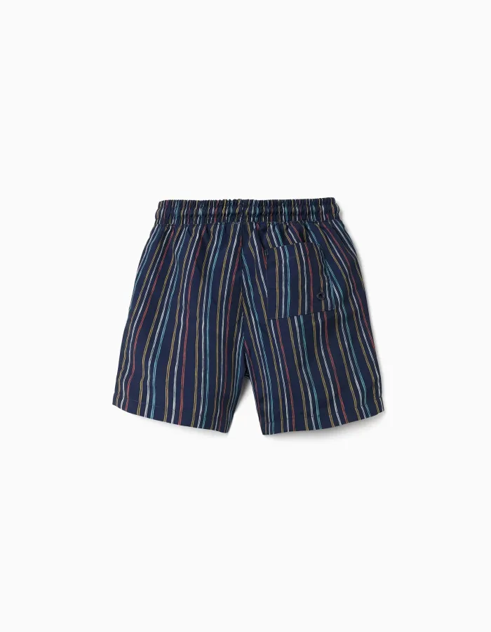 Striped swim shorts with drawstring for boys, multicolour