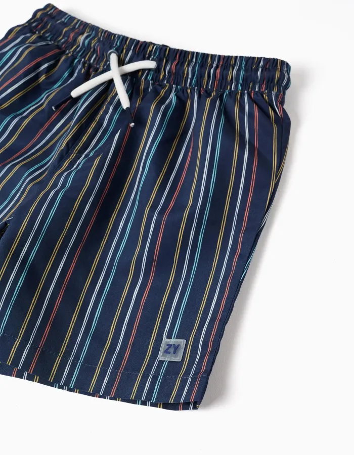 Striped swim shorts with drawstring for boys, multicolour