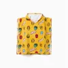 Hooded beach poncho in cotton with Marvel motif for boys, yellow