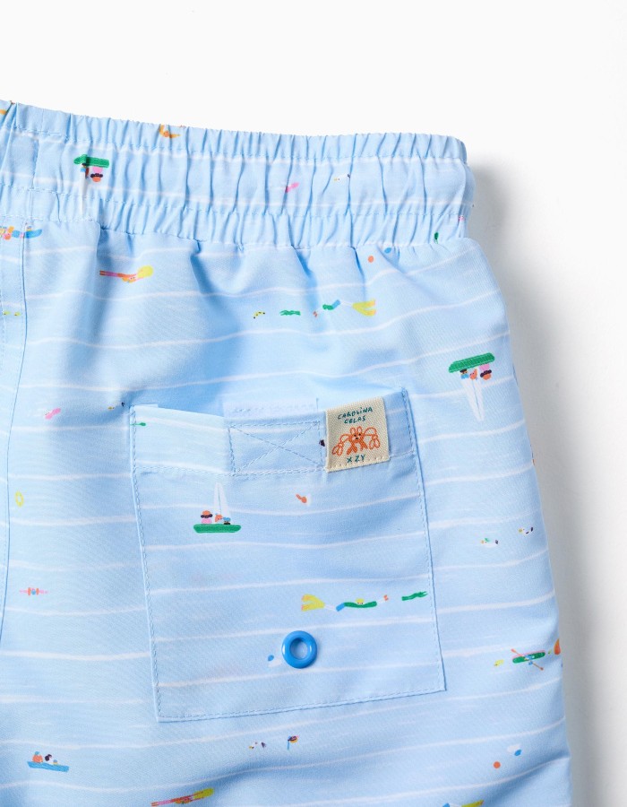 Swim shorts with print Carolina Celas x Zippy for boys, light blue