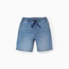 Midi denim pull-up shorts with drawstring for boys, light blue