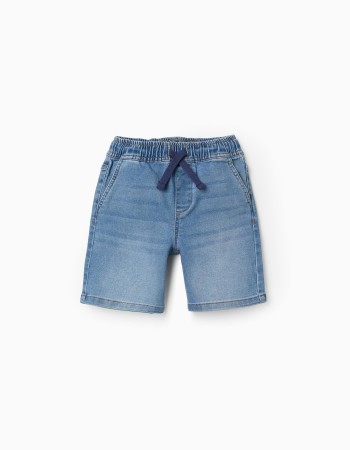 Midi denim pull-up shorts with drawstring for boys, light blue