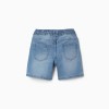 Midi denim pull-up shorts with drawstring for boys, light blue