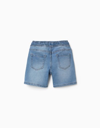 Midi denim pull-up shorts with drawstring for boys, light blue