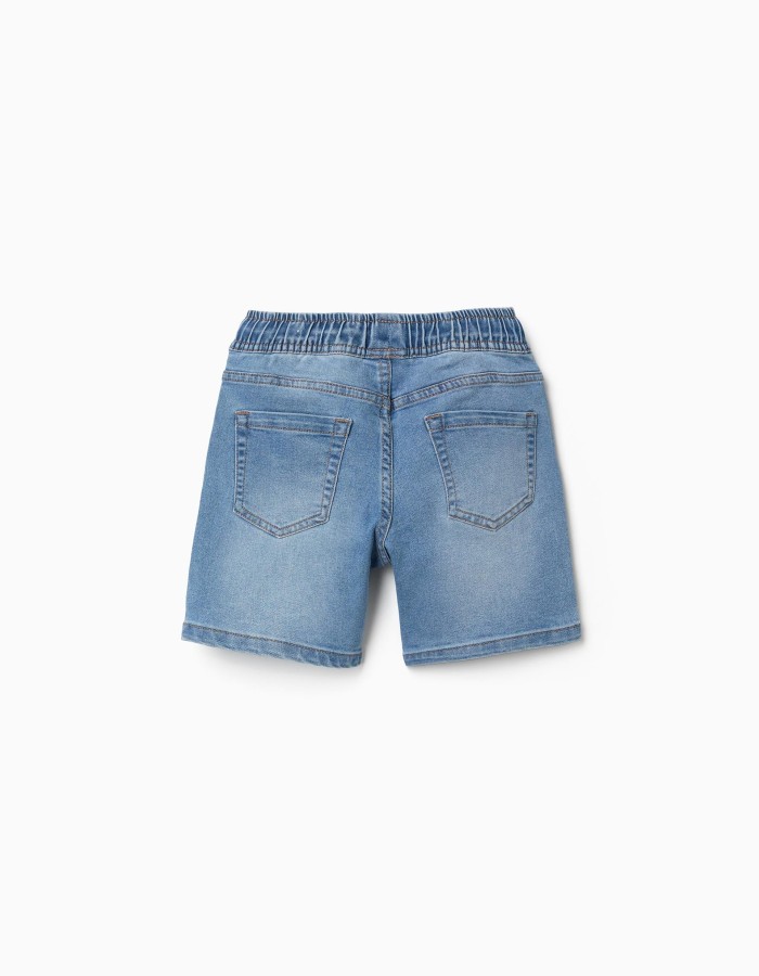 Midi denim pull-up shorts with drawstring for boys, light blue