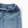 Midi denim pull-up shorts with drawstring for boys, light blue