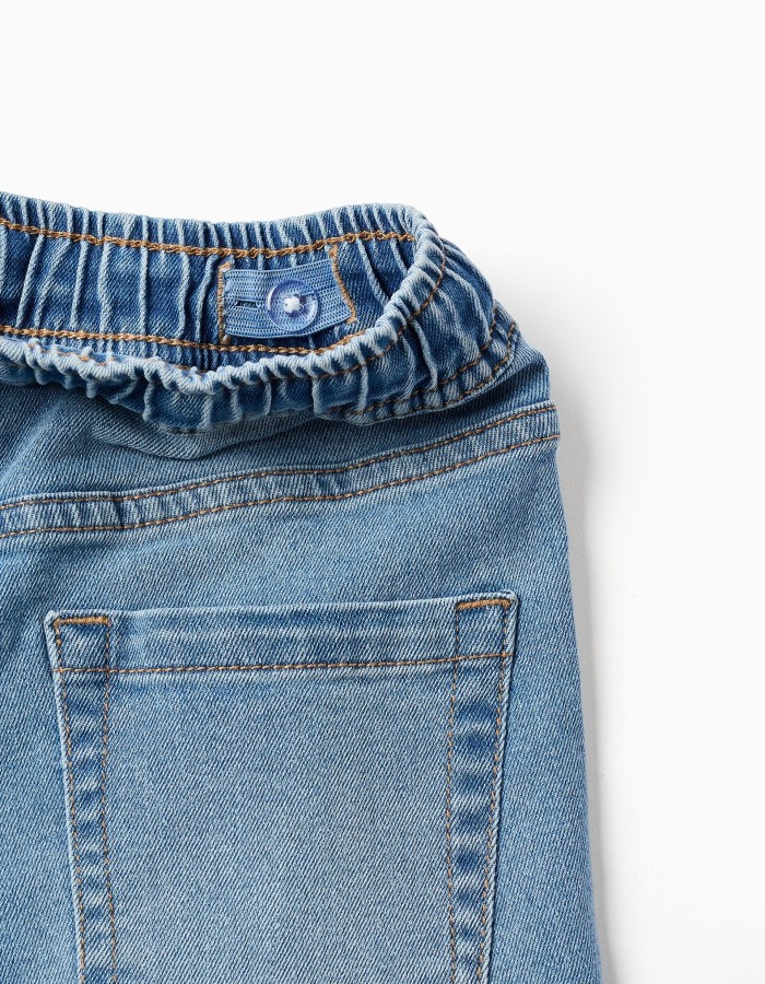 Midi denim pull-up shorts with drawstring for boys, light blue