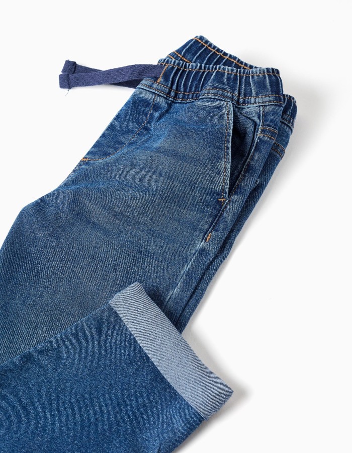 Slim fit jeans with drawstring for boys, blue