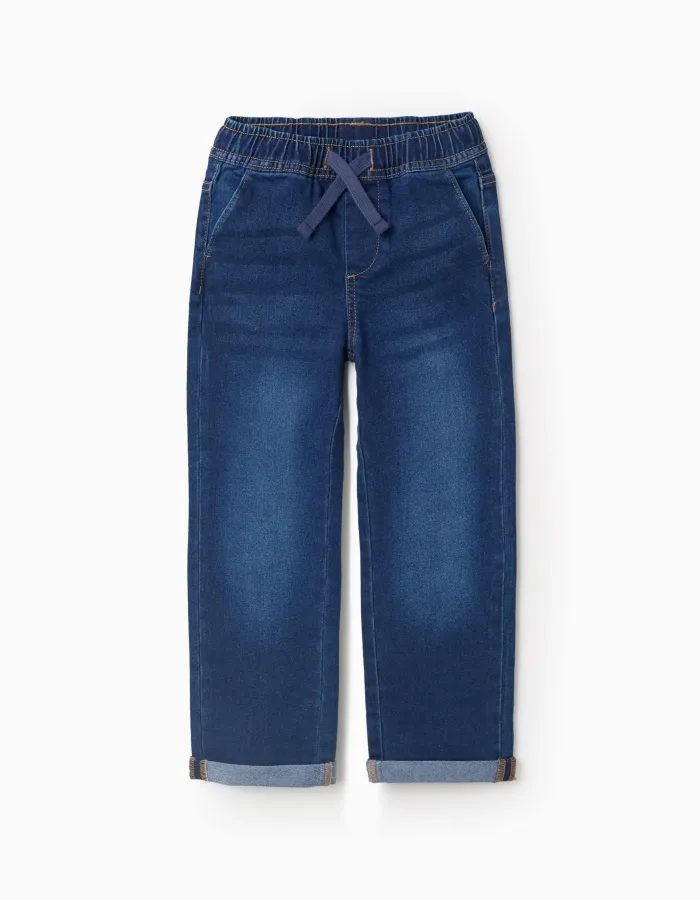 Slim fit jeans with drawstring for boys, dark blue