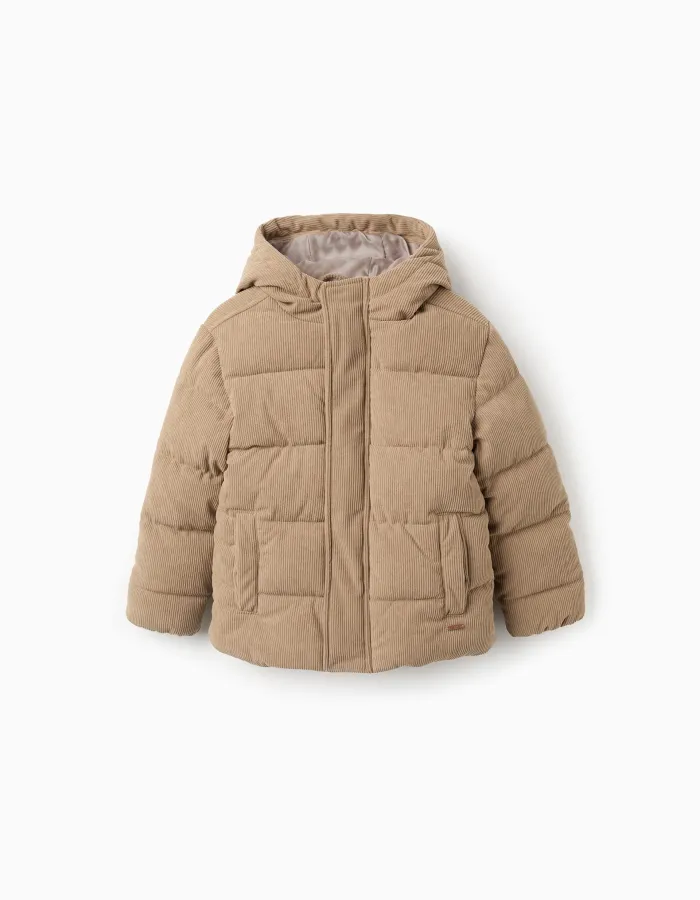 Padded Jacket with Hood for Boys, Brown