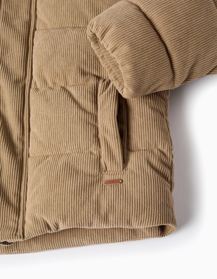 Padded Jacket with Hood for Boys, Brown