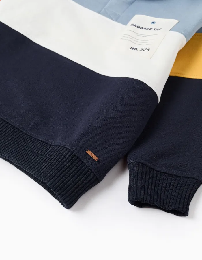 Cotton Hoodie with Colour Block for Boys, Multicolour