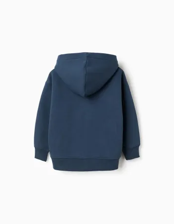 Brushed hooded jacket with 'Arts College' print for boys, blue