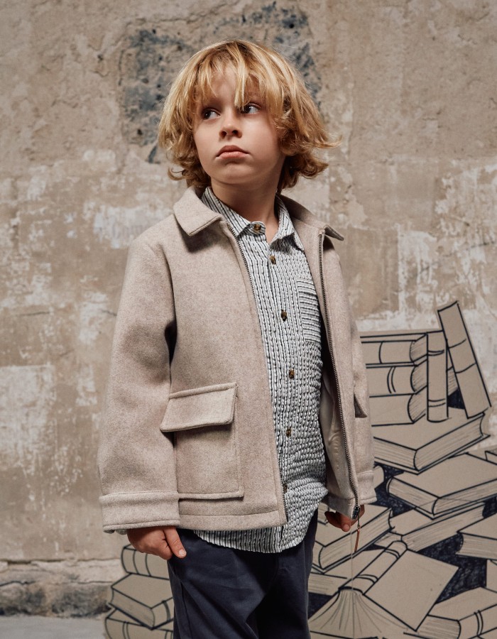 Wool effect coat with zip and flap pockets 'B&S' for boys, beige