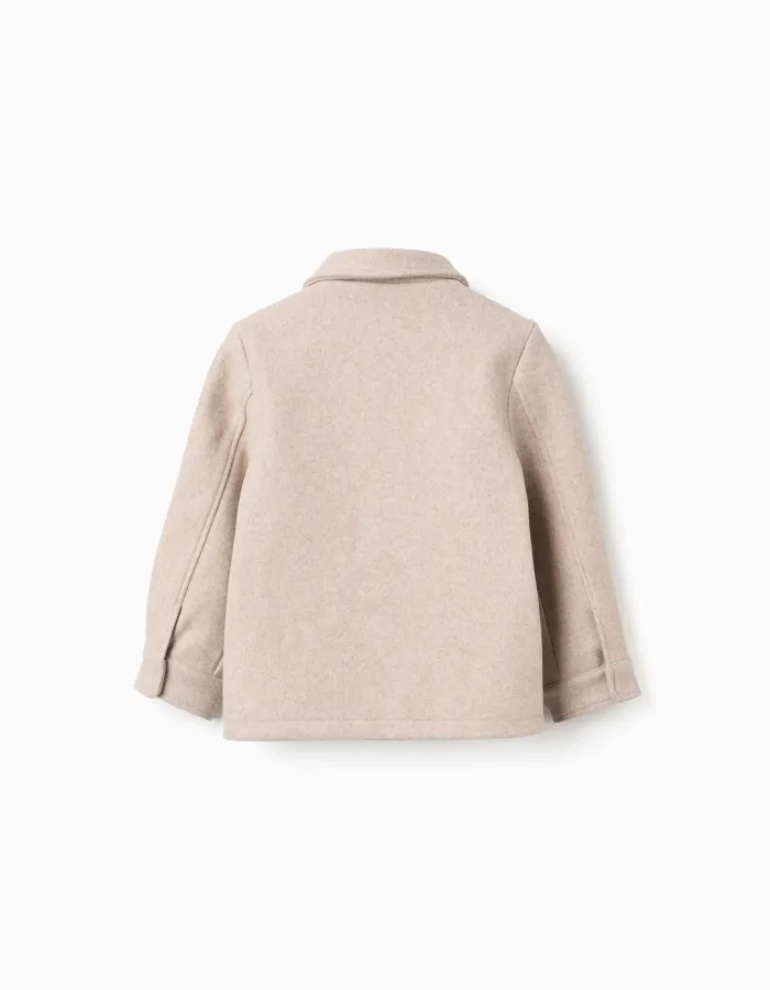 Wool effect coat with zip and flap pockets 'B&S' for boys, beige