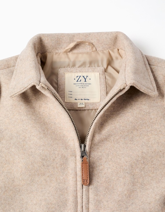 Wool effect coat with zip and flap pockets 'B&S' for boys, beige