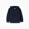 Hooded fleece jacket with pockets for boys, dark blue