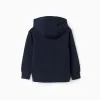 Hooded fleece jacket with pockets for boys, dark blue