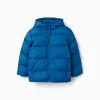 Hooded thermal quilted jacket with pockets for boys, blue