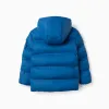 Hooded thermal quilted jacket with pockets for boys, blue