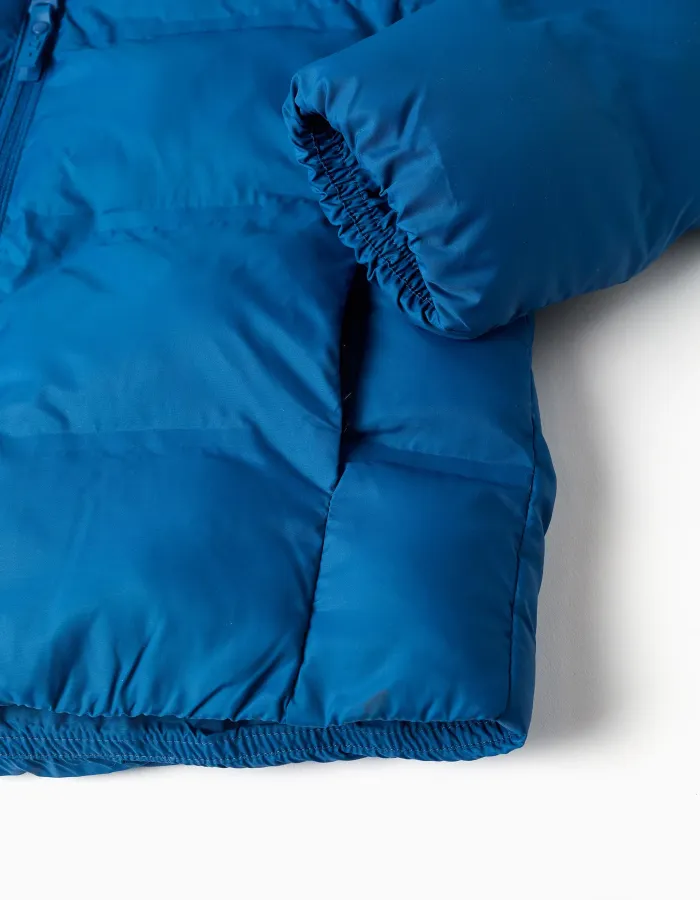 Hooded thermal quilted jacket with pockets for boys, blue