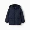 Quilted jacket with detachable hood for children, navy blue