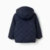 Quilted jacket with detachable hood for children, navy blue