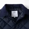 Quilted jacket with detachable hood for children, navy blue