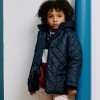 Quilted jacket with detachable hood for children, navy blue