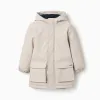Hooded padded parka with front pockets for boys, light beige