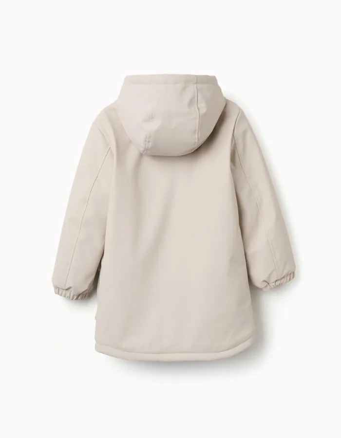 Hooded padded parka with front pockets for boys, light beige