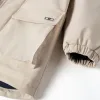 Hooded padded parka with front pockets for boys, light beige