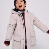 Hooded padded parka with front pockets for boys, light beige