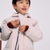 Hooded padded parka with front pockets for boys, light beige