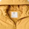 Hooded puffer vest with front zip for children, mustard yellow
