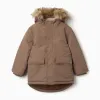 Hooded parka with sherpa lining for boys, greyish-brown