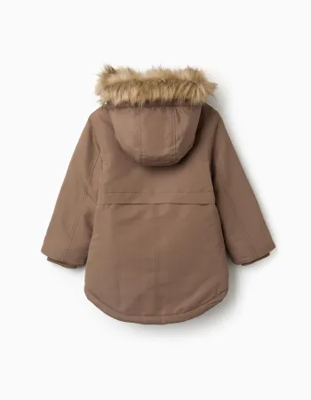 Hooded parka with sherpa lining for boys, greyish-brown
