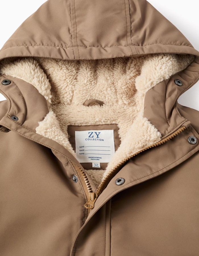 Hooded parka with sherpa lining for boys, greyish-brown