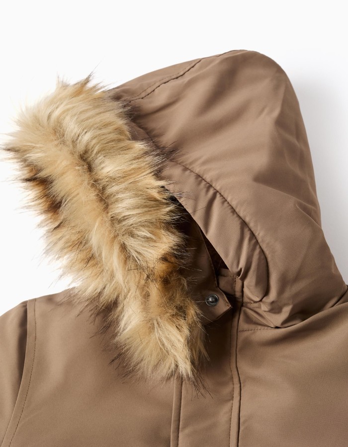 Hooded parka with sherpa lining for boys, greyish-brown