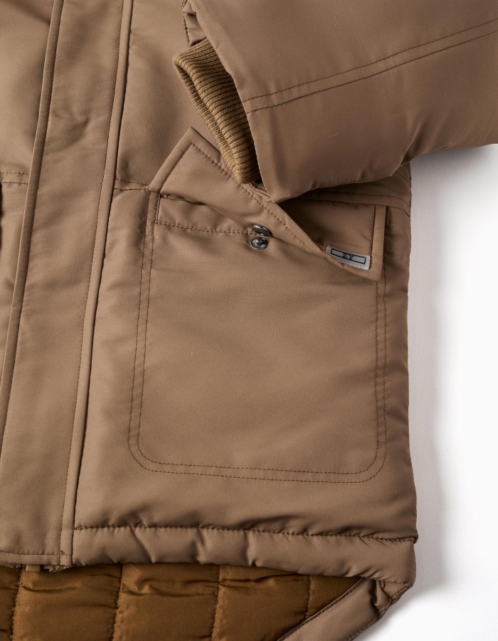 Hooded parka with sherpa lining for boys, greyish-brown