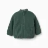Reversible puffer jacket with sherpa for boys, dark green