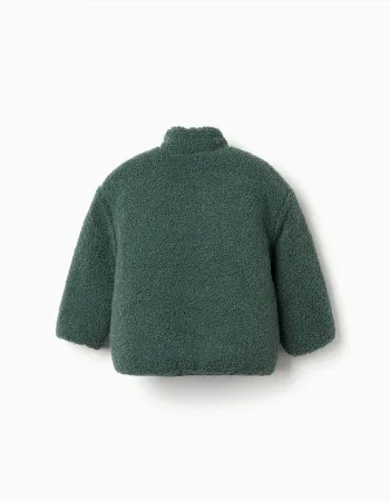 Reversible puffer jacket with sherpa for boys, dark green