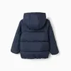 Hooded puffer jacket with polar fleece lining for boys, navy blue