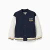 Brushed bomber jacket with print for boys, navy blue/white/yellow